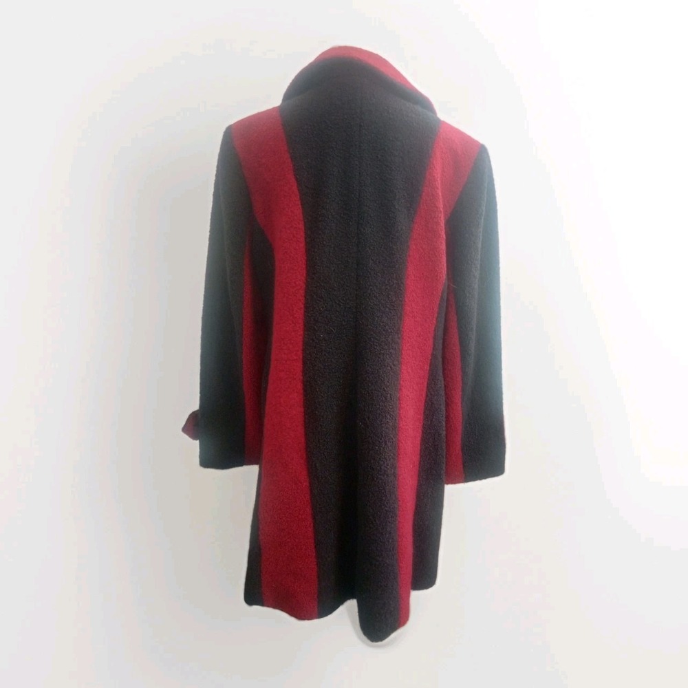 Mark Reed Red Black Statement Wool Trench Dress Jacket Size 12P Lined Old Money - Picture 5 of 13